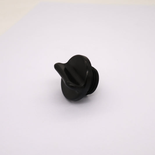 Black plastic knob on a white background