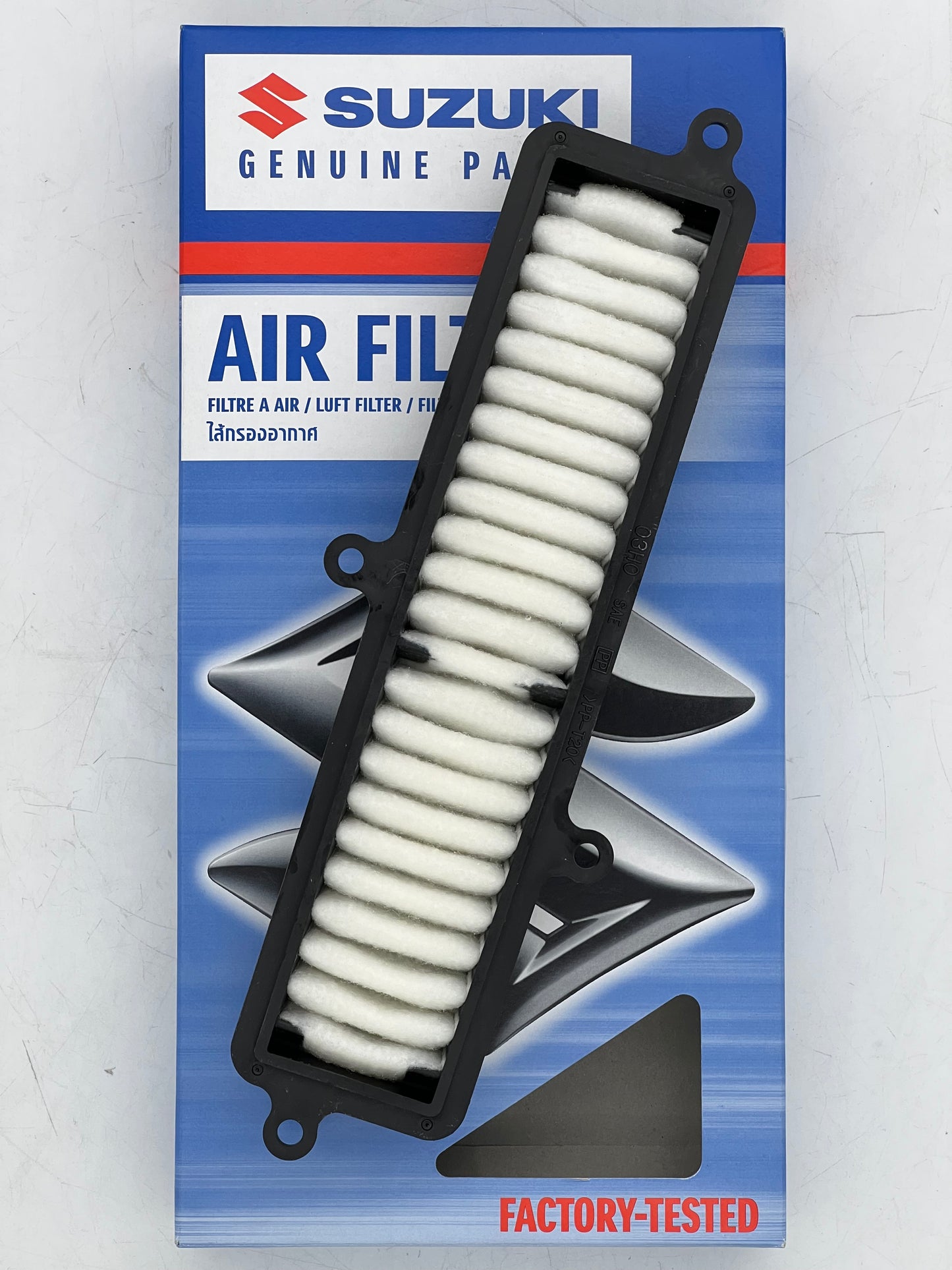 Suzuki air filter packaging on a white background