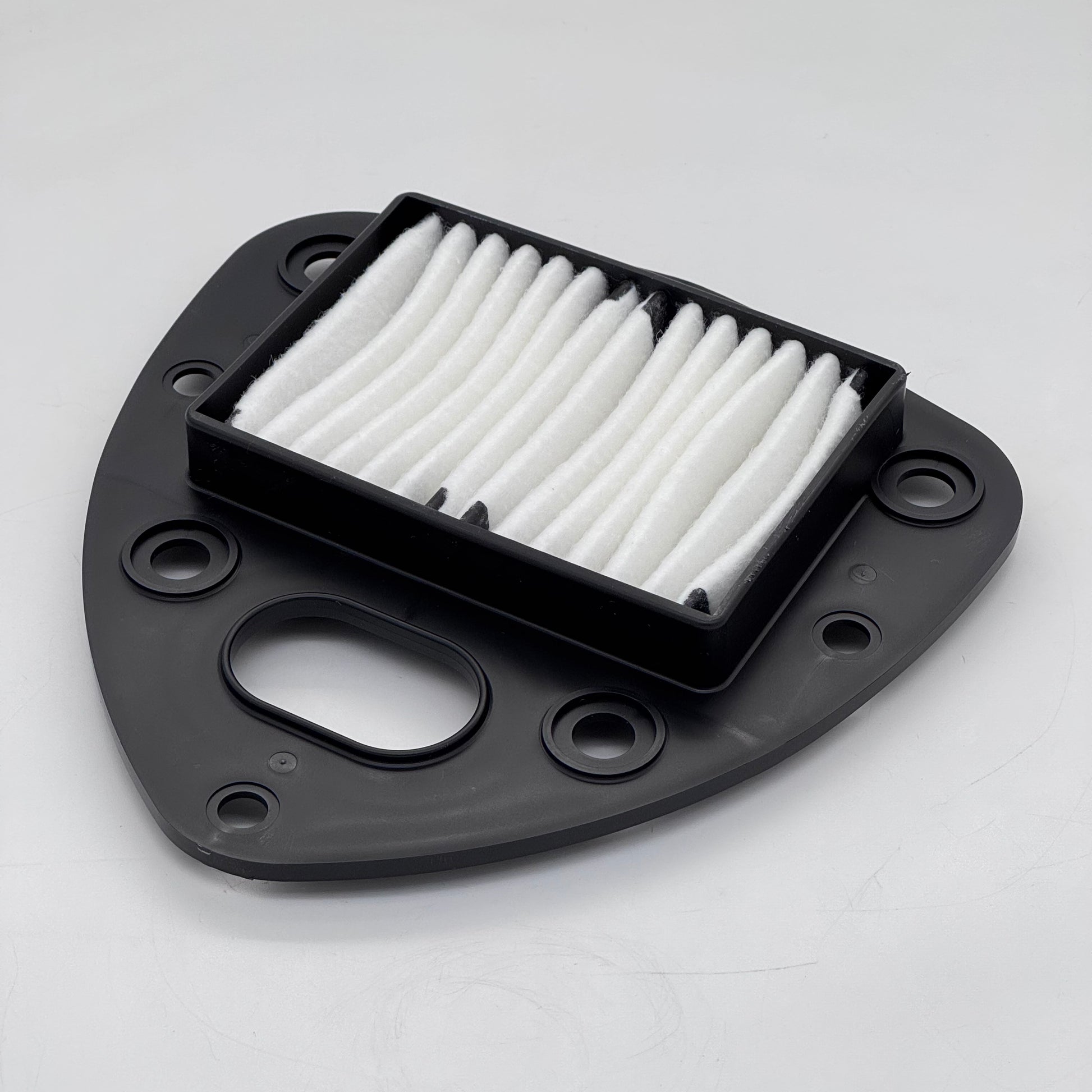 Air filter with black housing on a white background