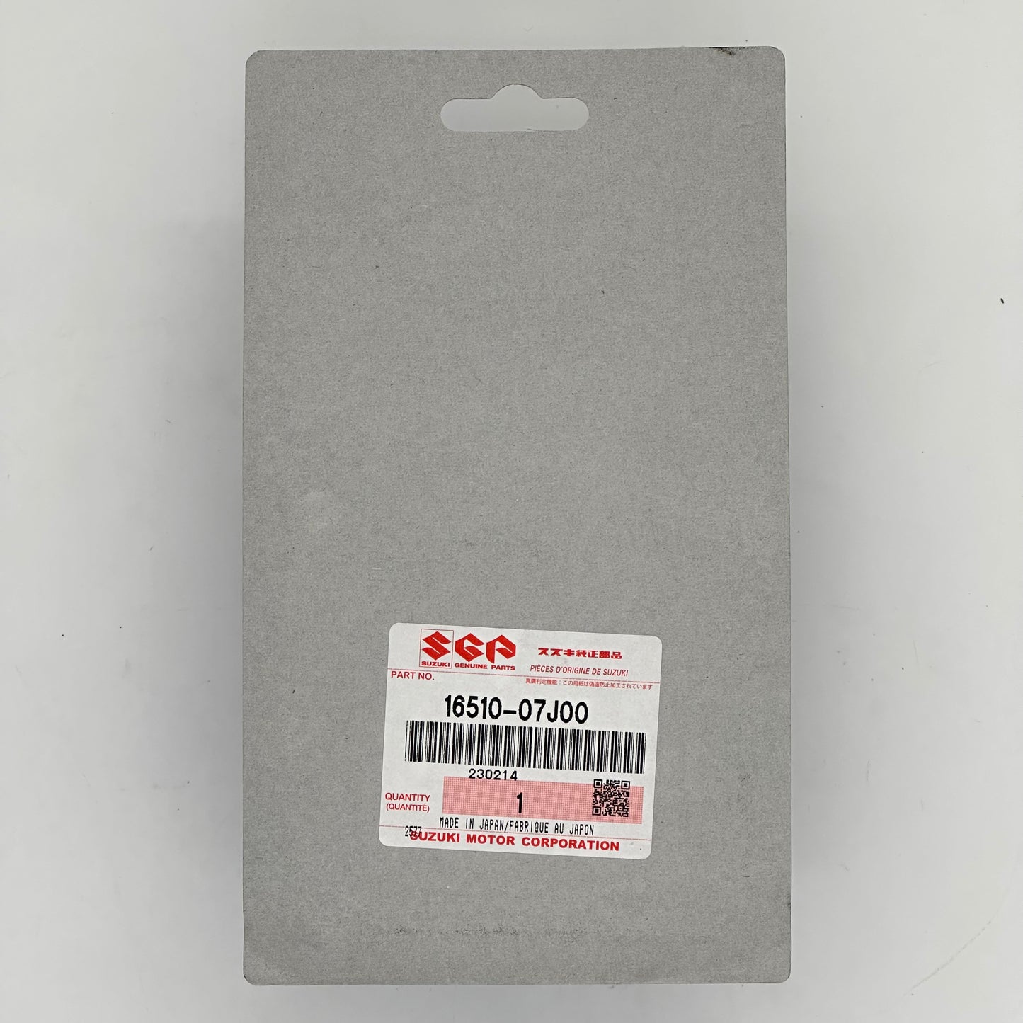 Gray card with a red and white label featuring 'SGP' and product details on a gray background