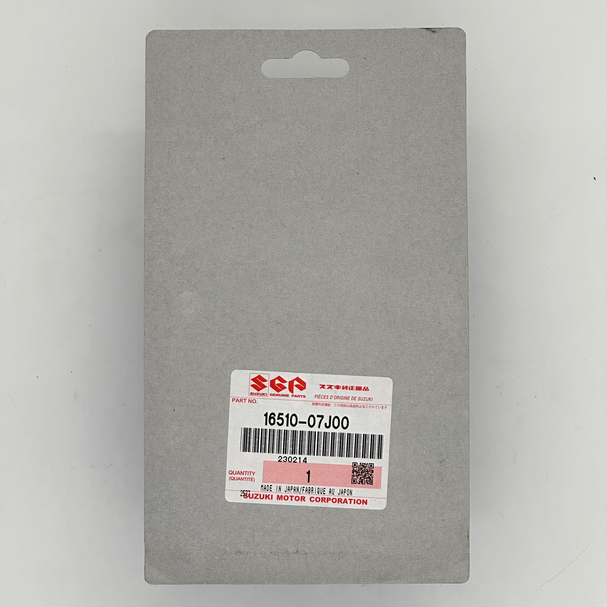 Gray card with a red and white label featuring 'SGP' and product details on a gray background