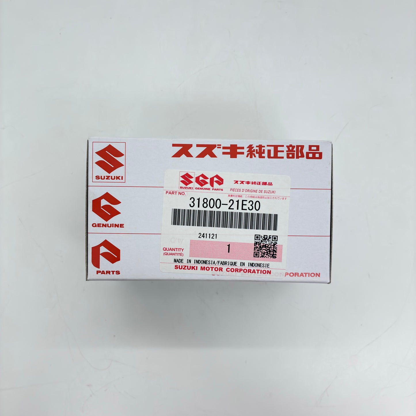 Suzuki parts box with red and white design on a white background
